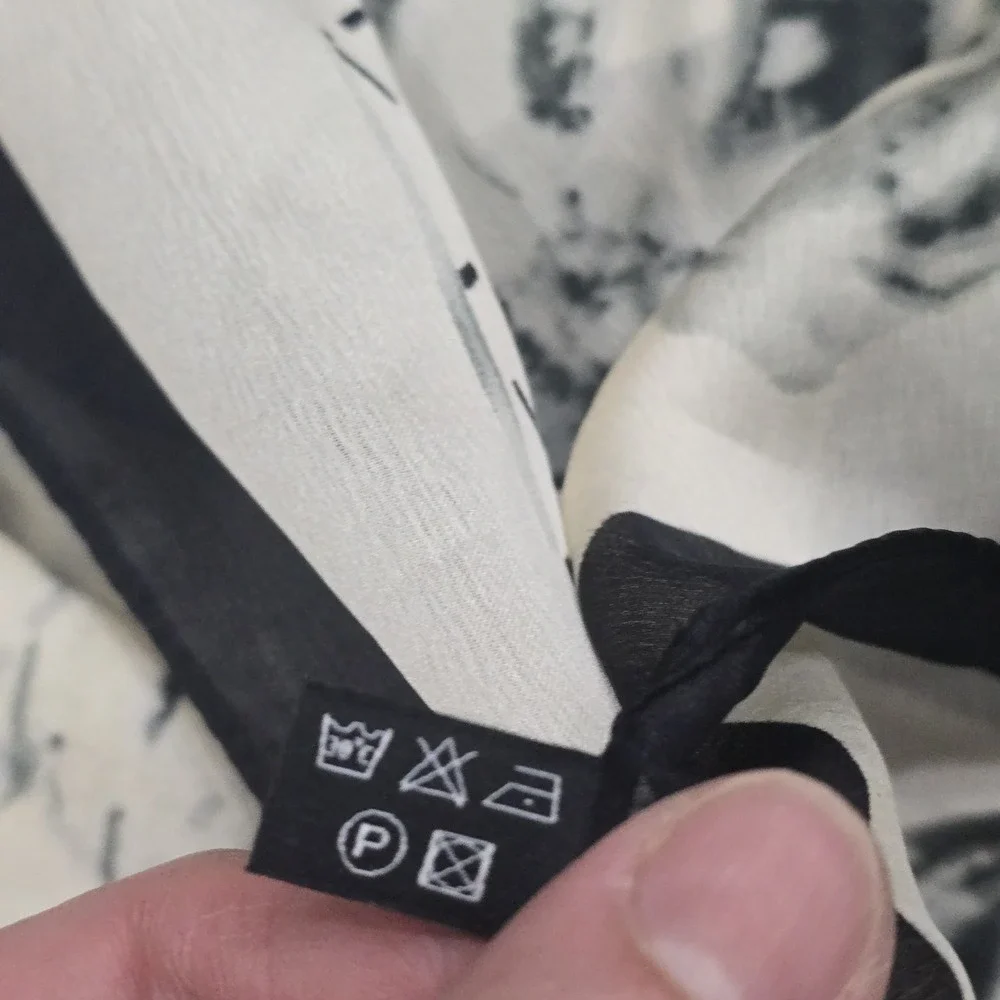 Luxury 100% Mulberry Silk Long‎ Scarf - Elegant Black & White Floral Camellia...